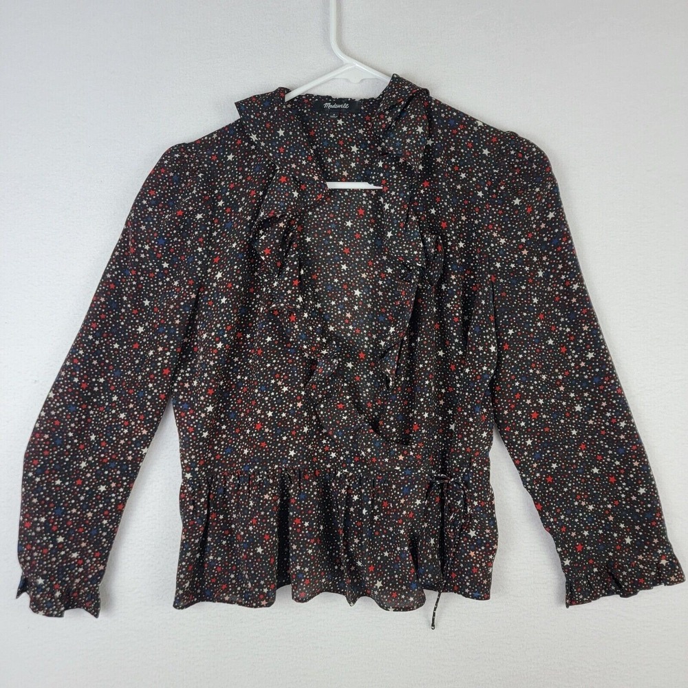 Madewell Ruffle-Hem Wrap Top Starry Night Women's Small 100% Silk Blouse
